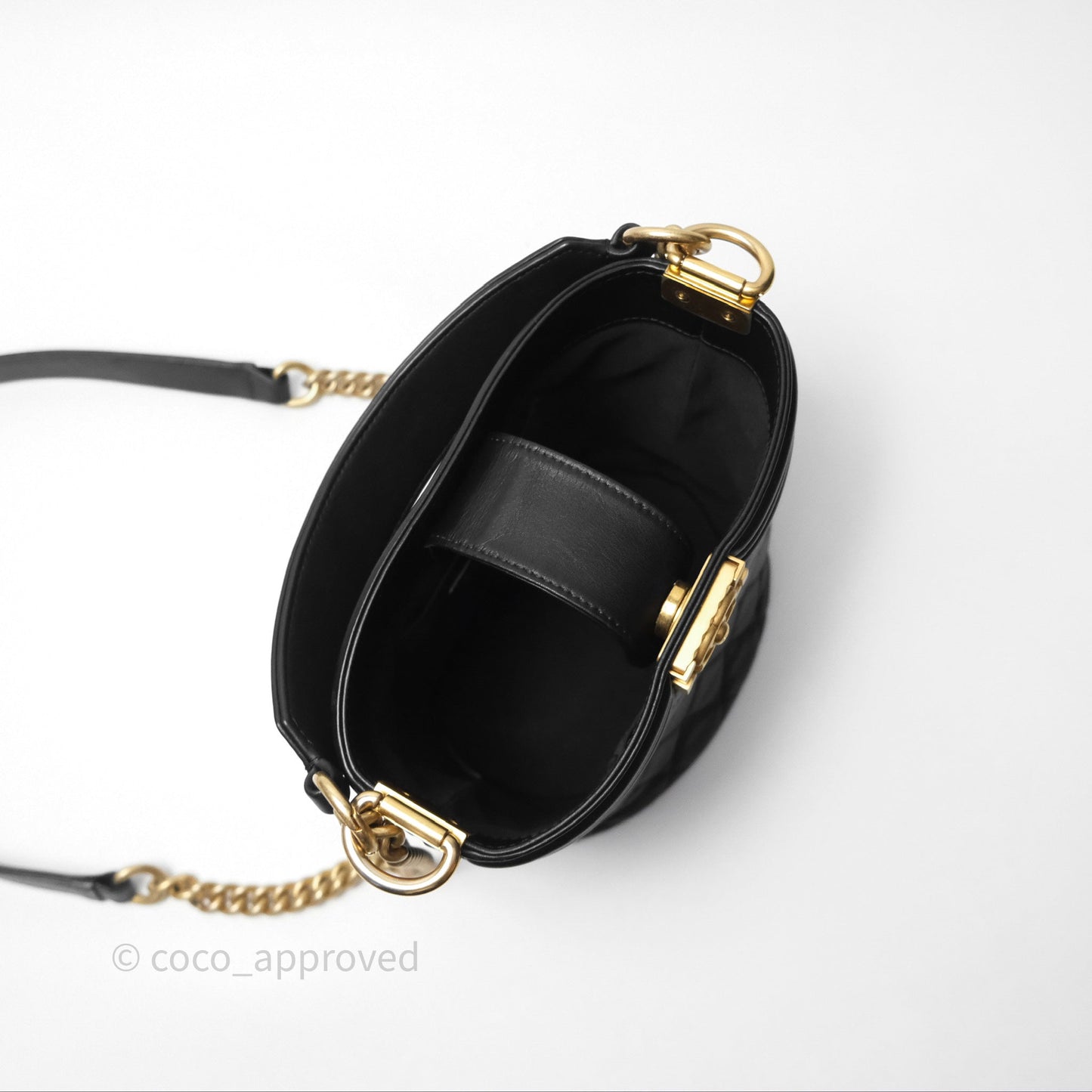 Chanel Quilted Boy Bucket Bag Black Lambskin Aged Gold Hardware