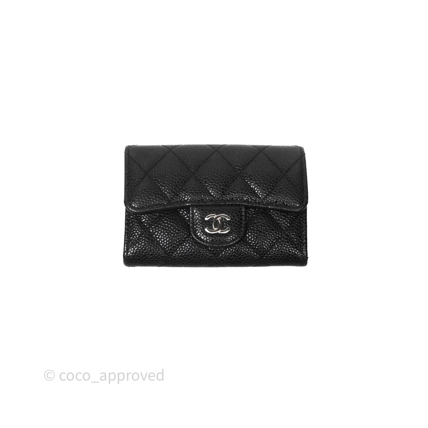 Chanel Classic Flap Black Caviar Card Holder Silver Hardware