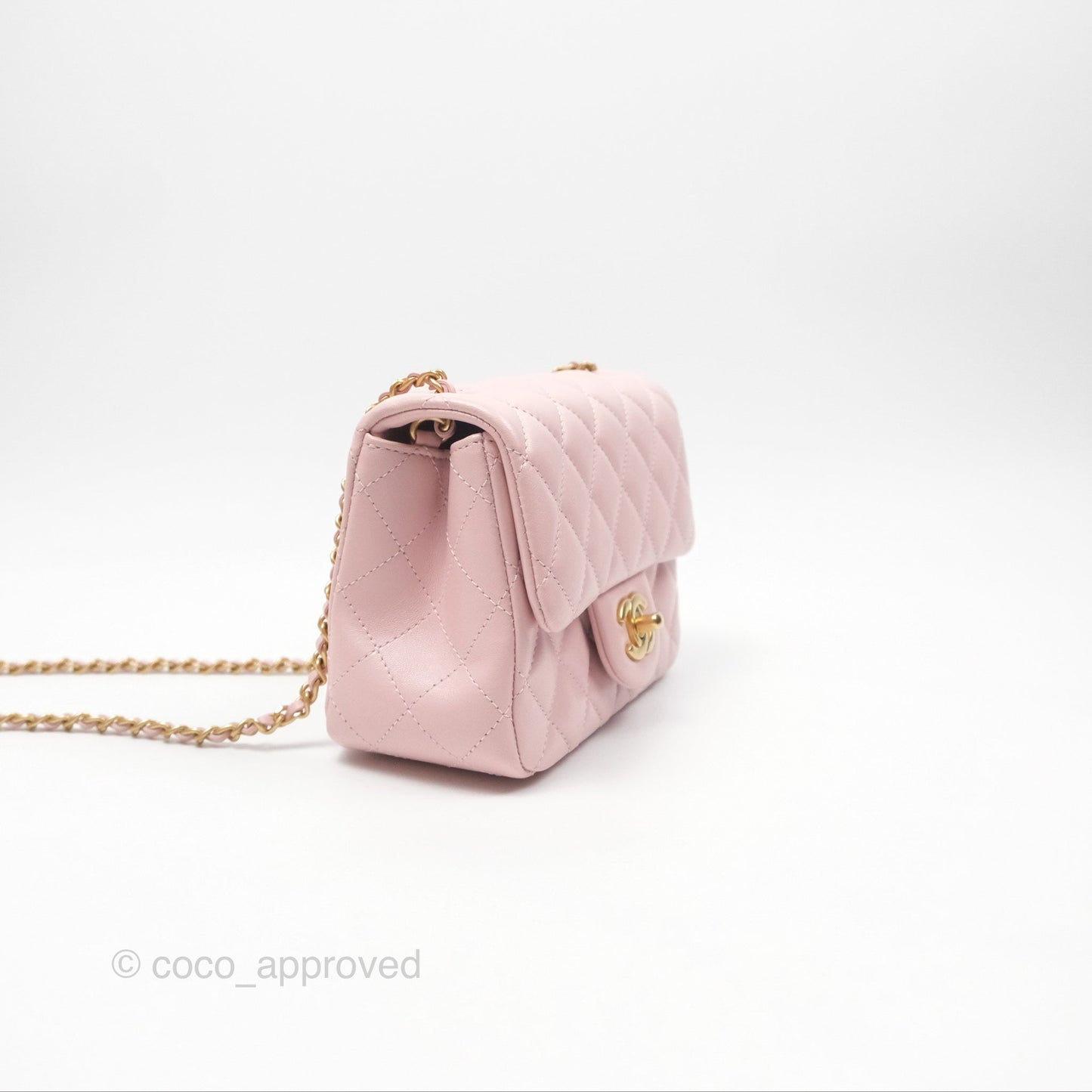 Chanel Pearl Crush Mini Square Quilted Light Pink Lambskin Aged Gold Hardware