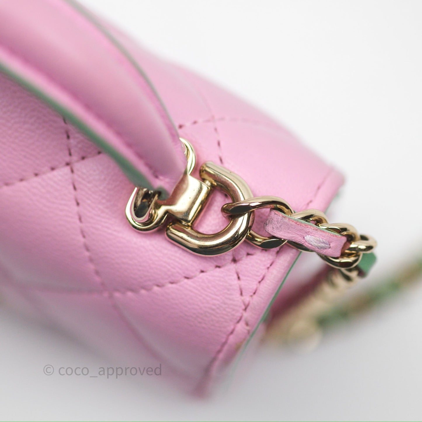Chanel Mini Handle Clutch With Chain Pink/ Mint Lambskin Gold Hardware 23P