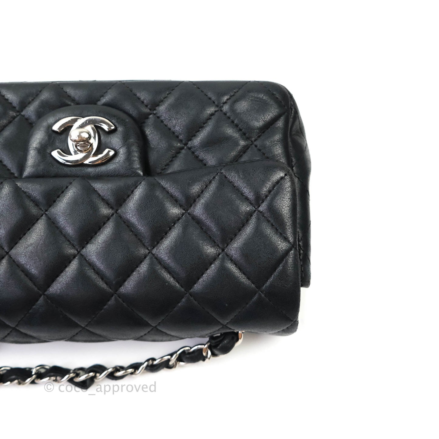 Chanel Classic Quilted Mini Rectangular Flap Black Lambskin Silver Hardware