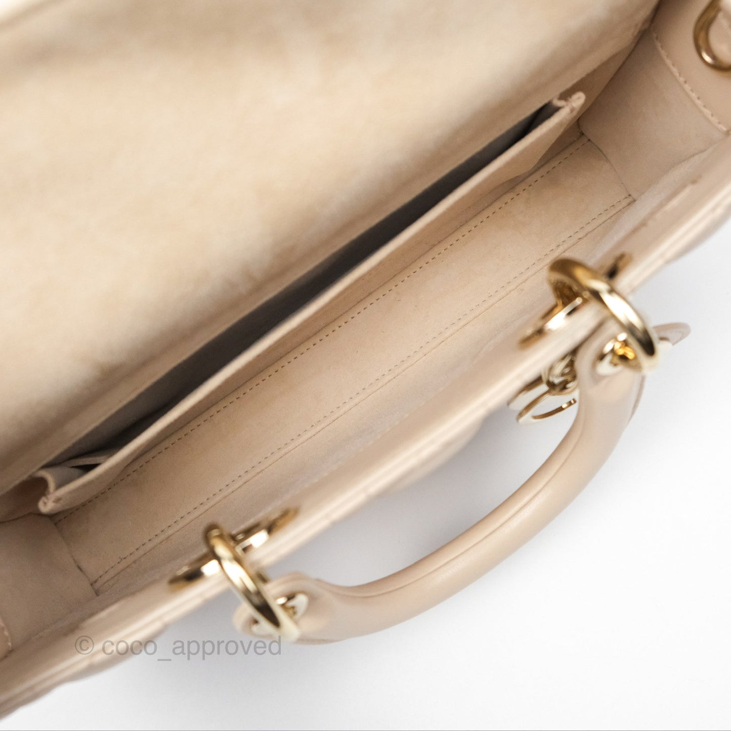 Christian Dior Medium Lady D-Joy Bag Beige Lambskin Cannage Gold Hardware