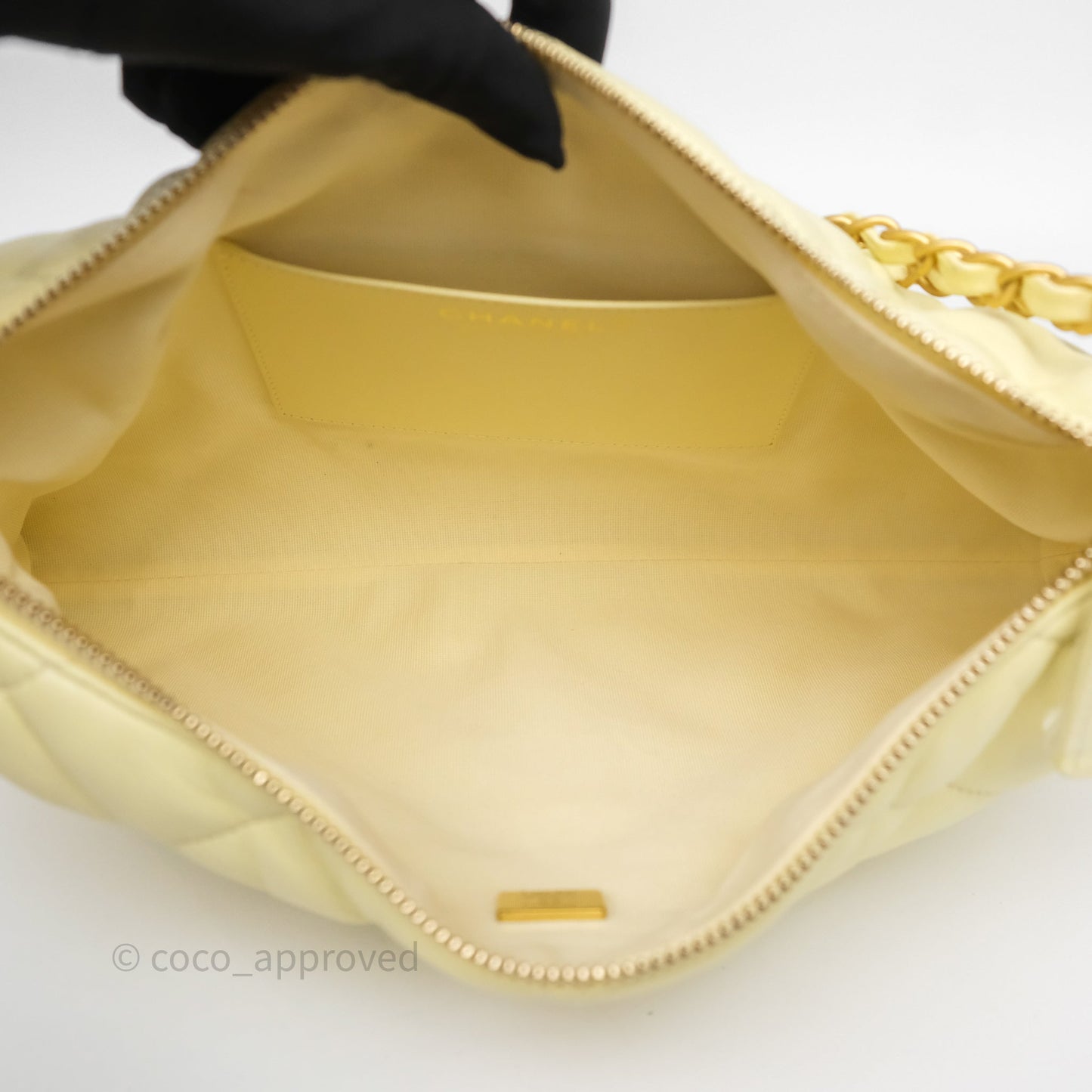 Chanel Large Hobo with Chain Light Yellow Lambskin Aged Gold Hardware 25S