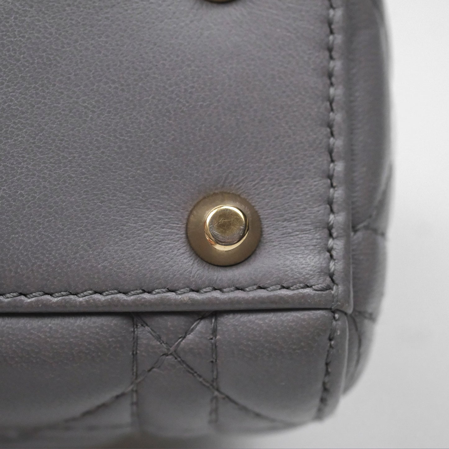 Christian Dior Mini Lady Dior Grey Lambskin Cannage Gold Hardware