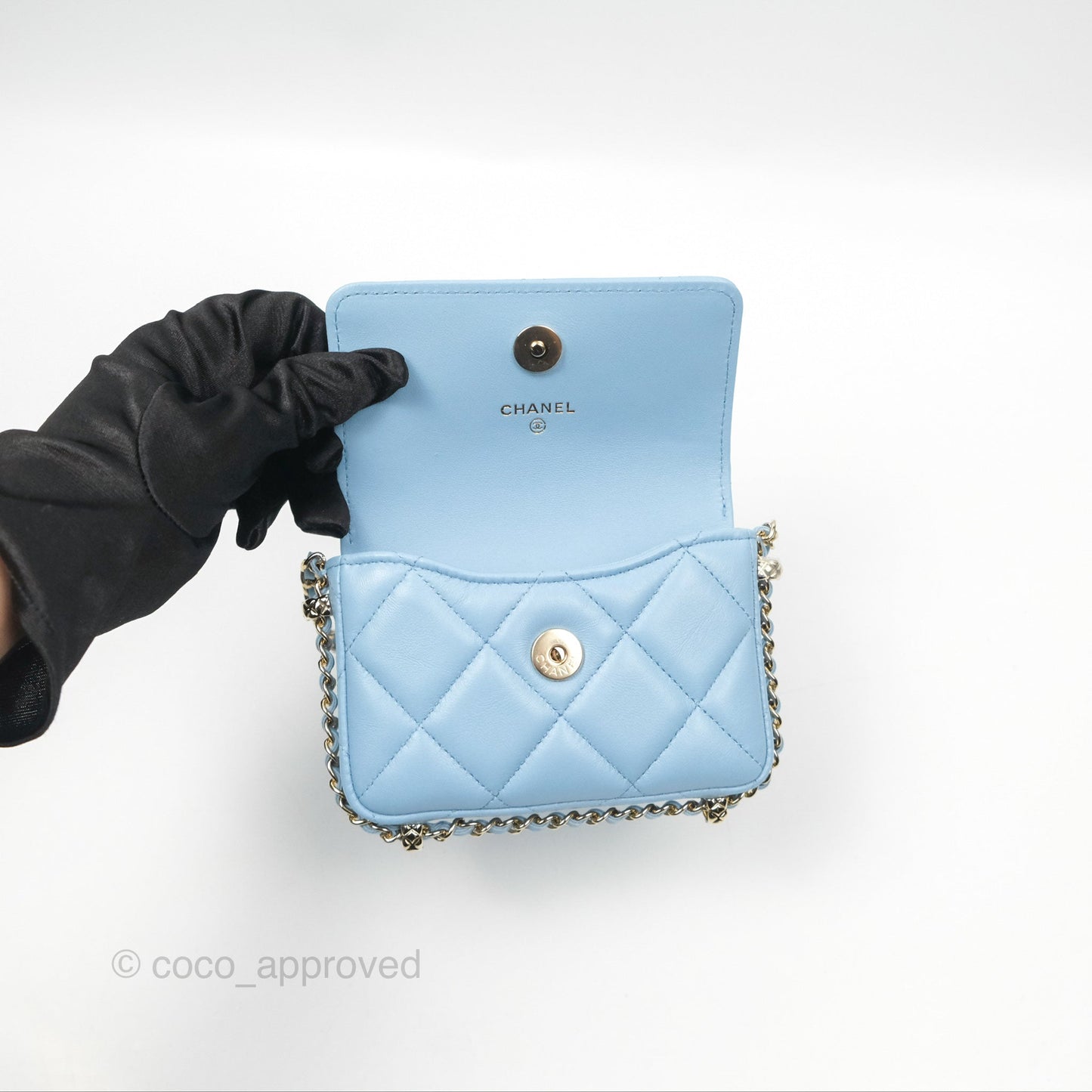 Chanel Mini Clutch With Chain Blue Lambskin Gold Hardware
