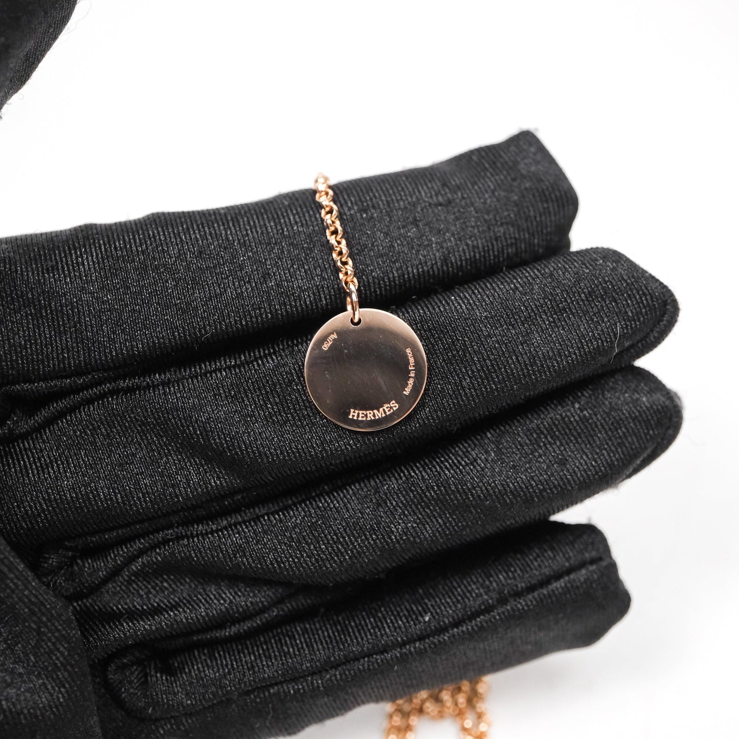 Hermes Ex-Libris Pendant Necklace Diamond Rose Gold Hardware