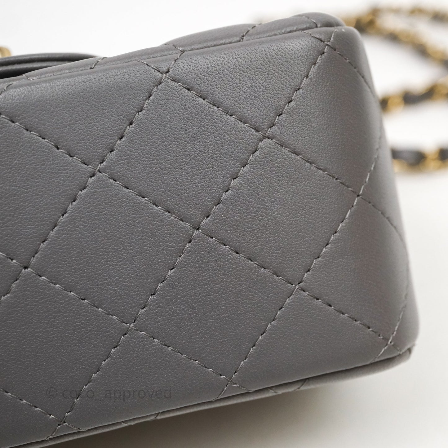 Chanel Mini Square Quilted Grey Lambskin Gold Hardware