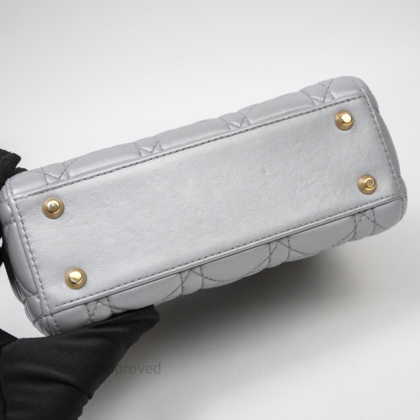 Christian Dior Mini Lady Dior Iridescent Grey Lambskin Cannage Gold Hardware