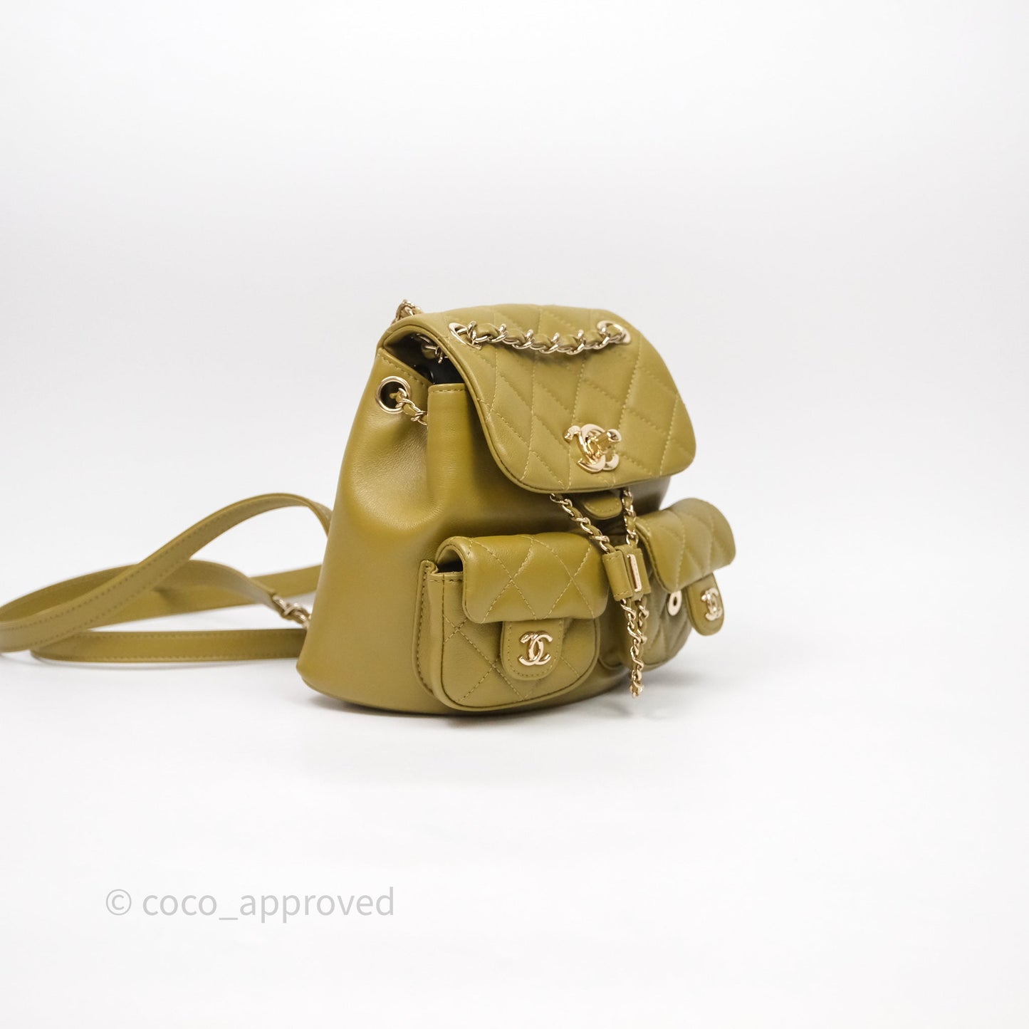 Chanel Mini Duma Backpack Olive Green Calfskin Gold Hardware