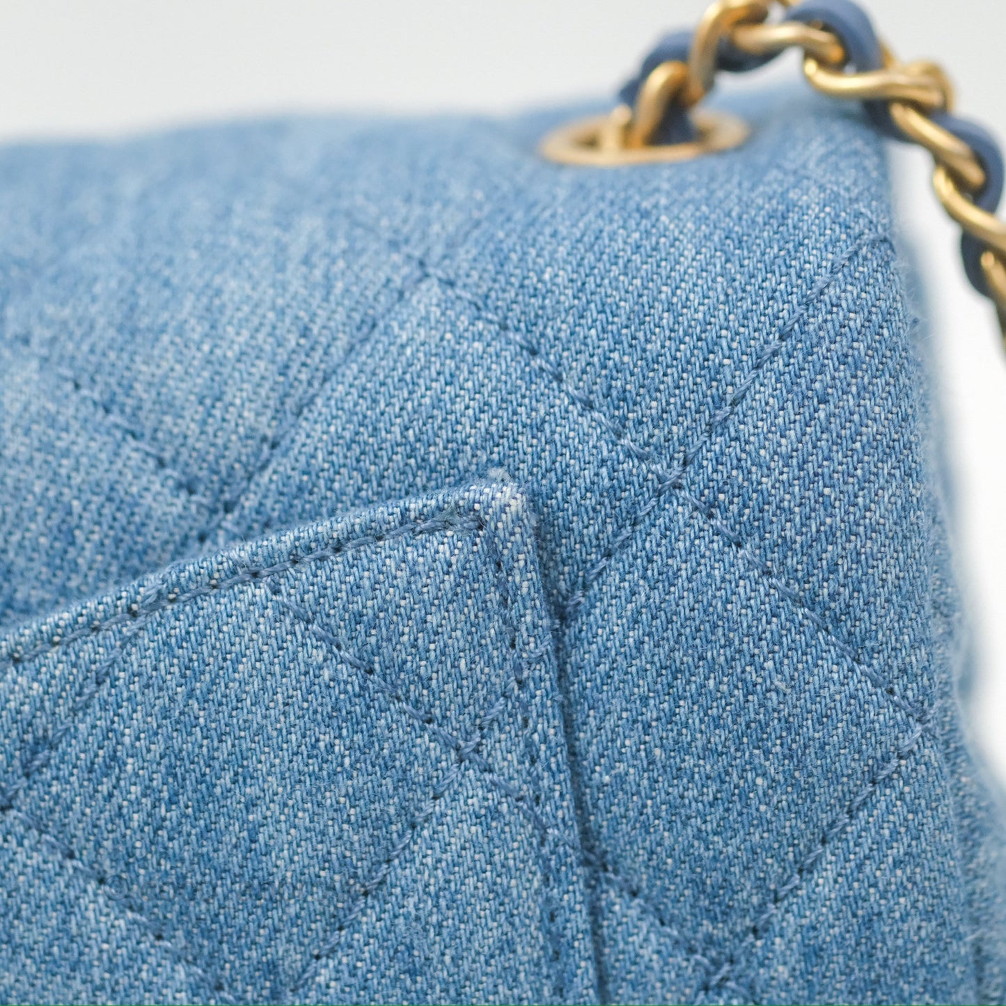 Chanel Mini Rectangular Pearl Crush Quilted Denim Aged Gold Hardware 22C
