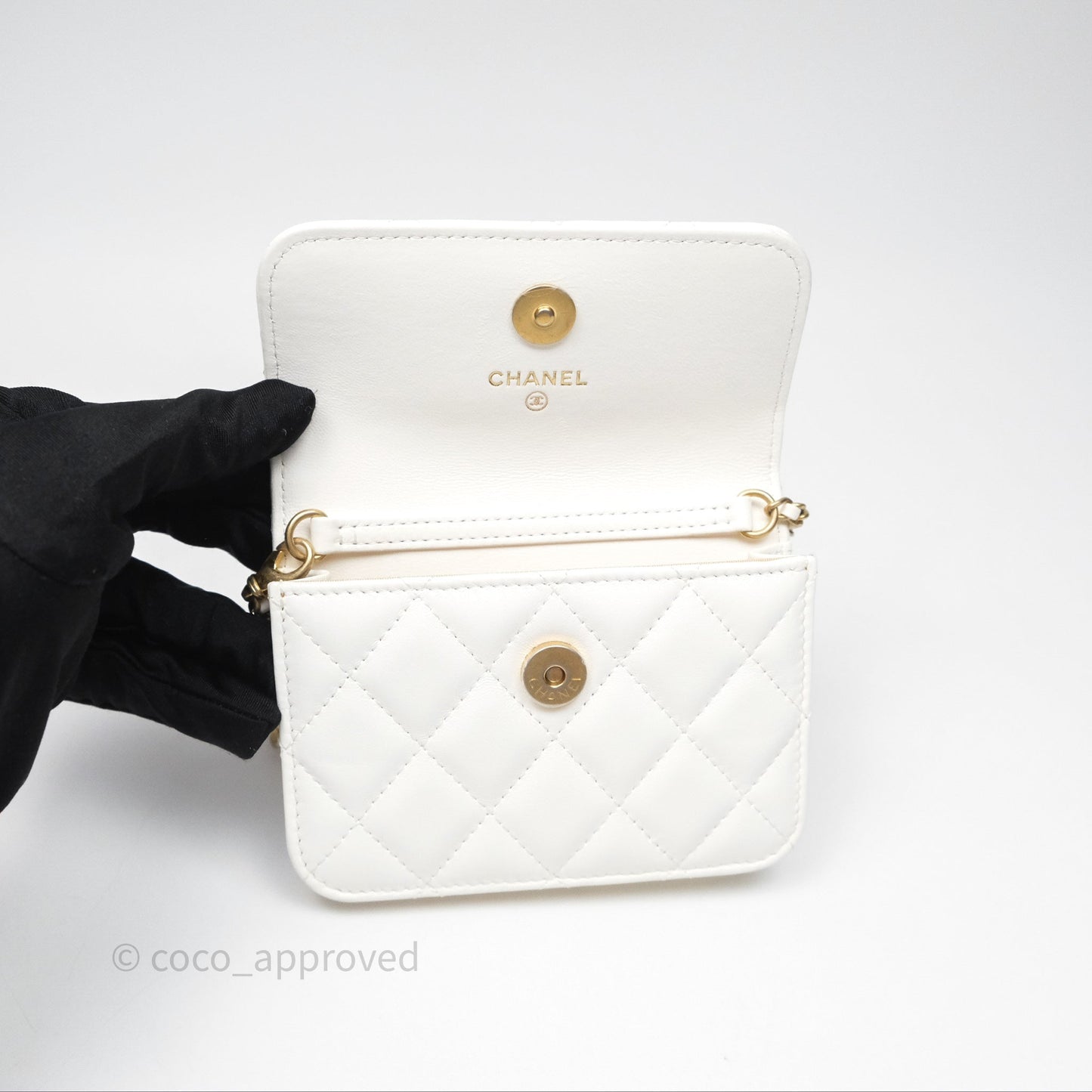 Chanel Mini Pearl Crush Clutch With Chain Belt Bag White Aged Gold Hardware