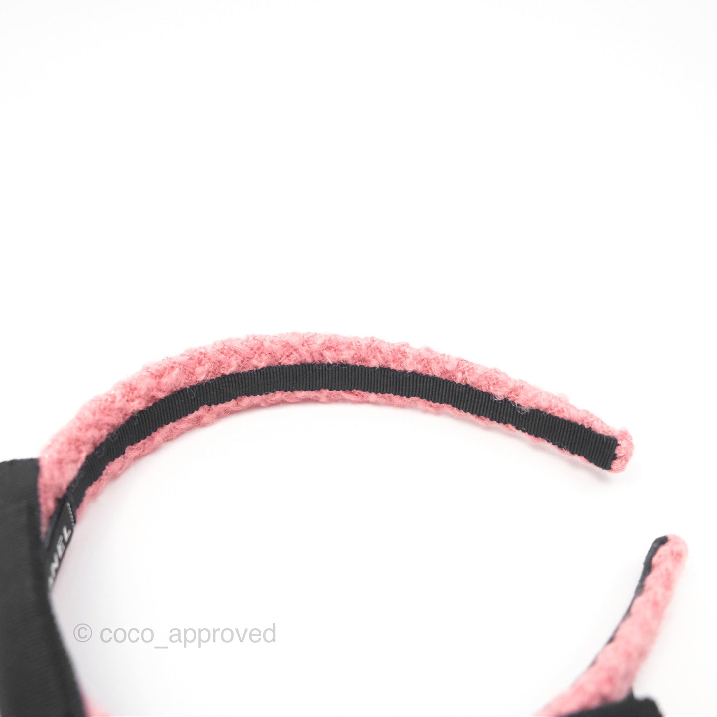 Chanel Black CC Silk Ribbon Bow Tweed Hair Band Pink 22B