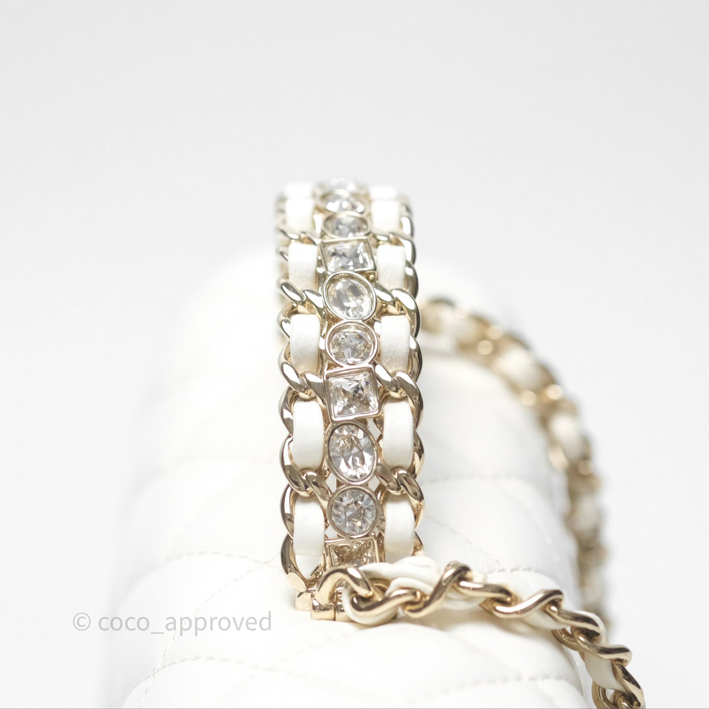 Chanel Crystals Top Handle Mini Rectangular Flap Bag White Lambskin Gold Hardware