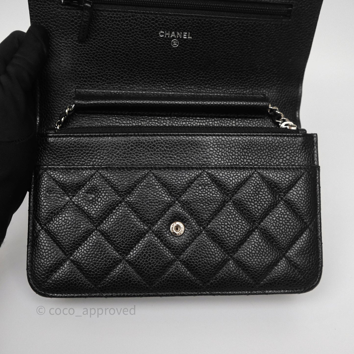 Chanel Classic Wallet On Chain WOC Quilted Black Caviar Silver Hardware