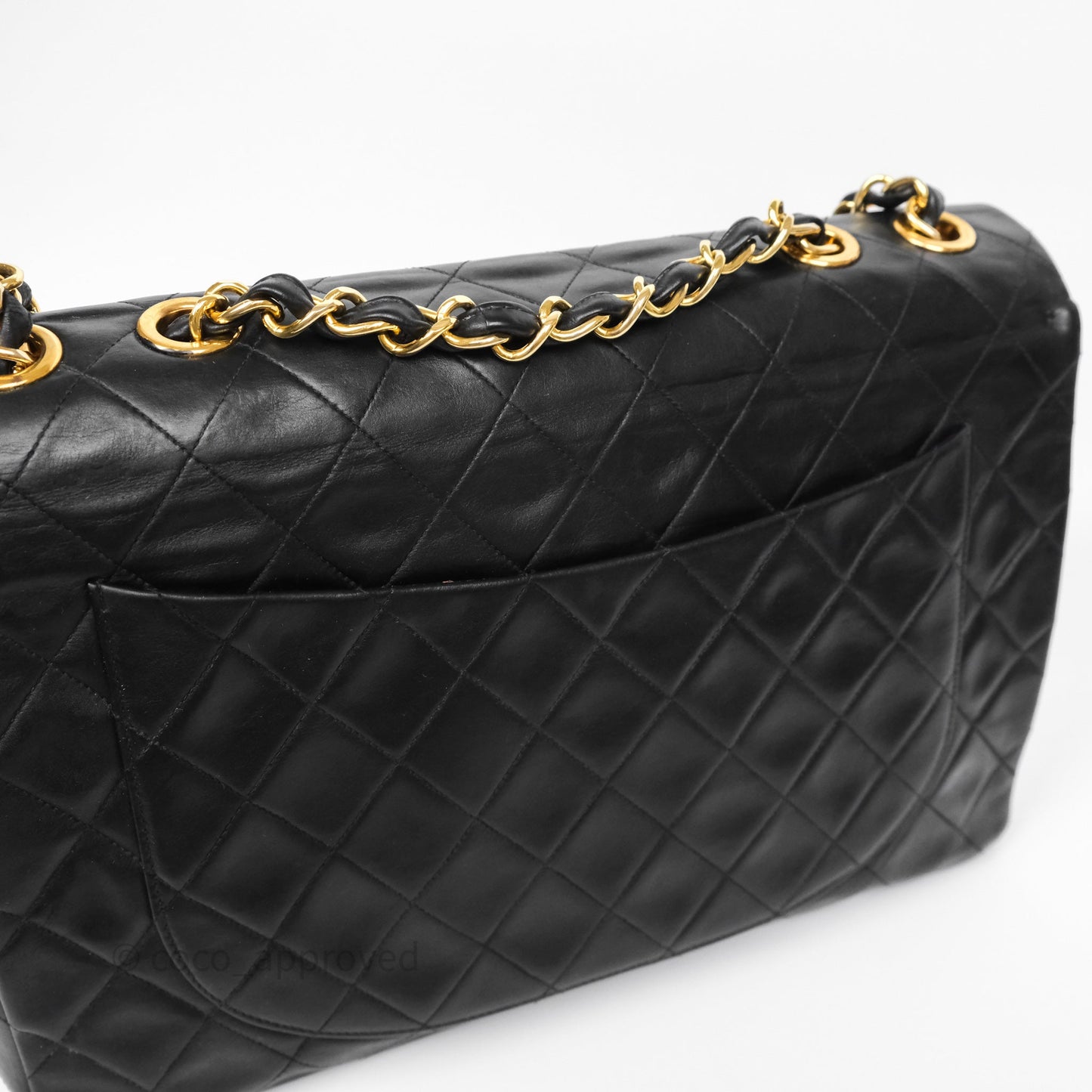 Chanel Vintage XL Jumbo Single Flap Black Lambskin 24K Gold Hardware