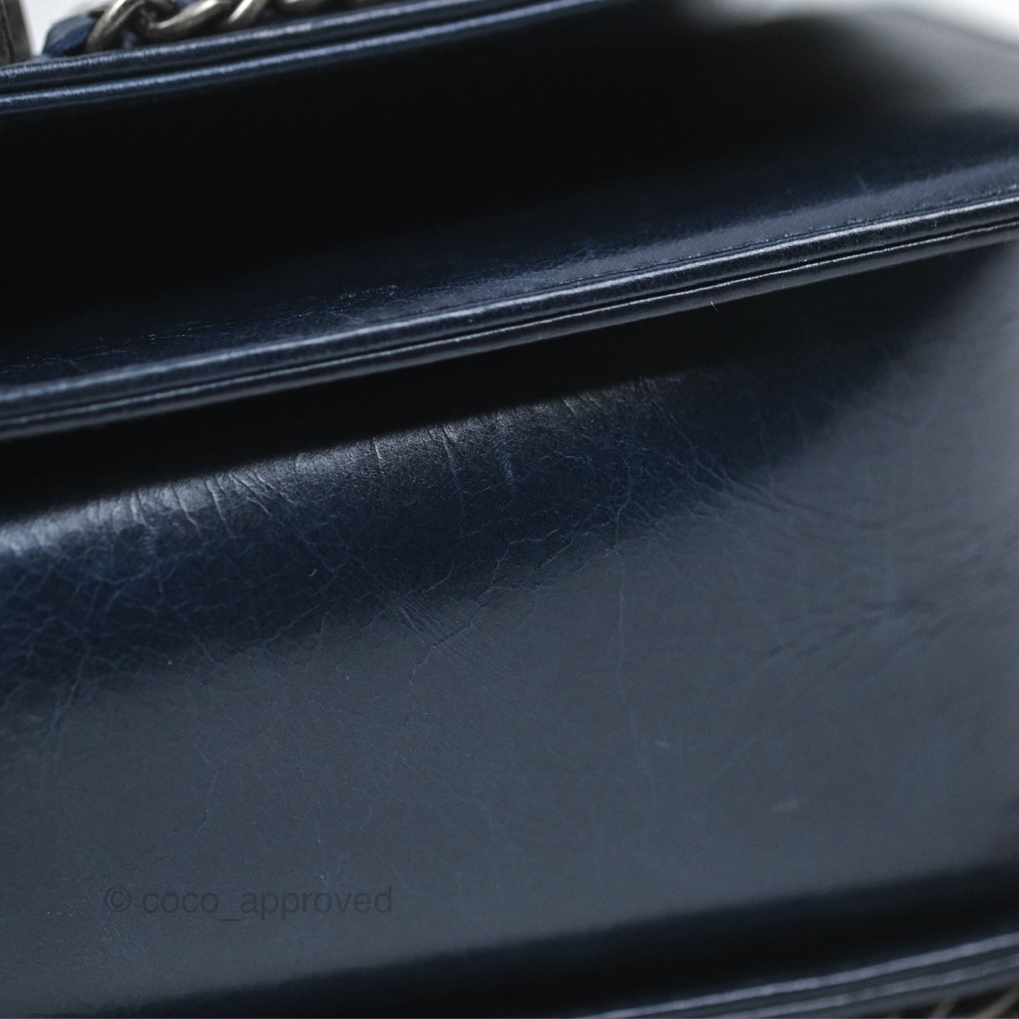 Chanel Medium Chain Edge Boy Quilted Navy Aged Glazed Calfskin Ruthenium Hardware