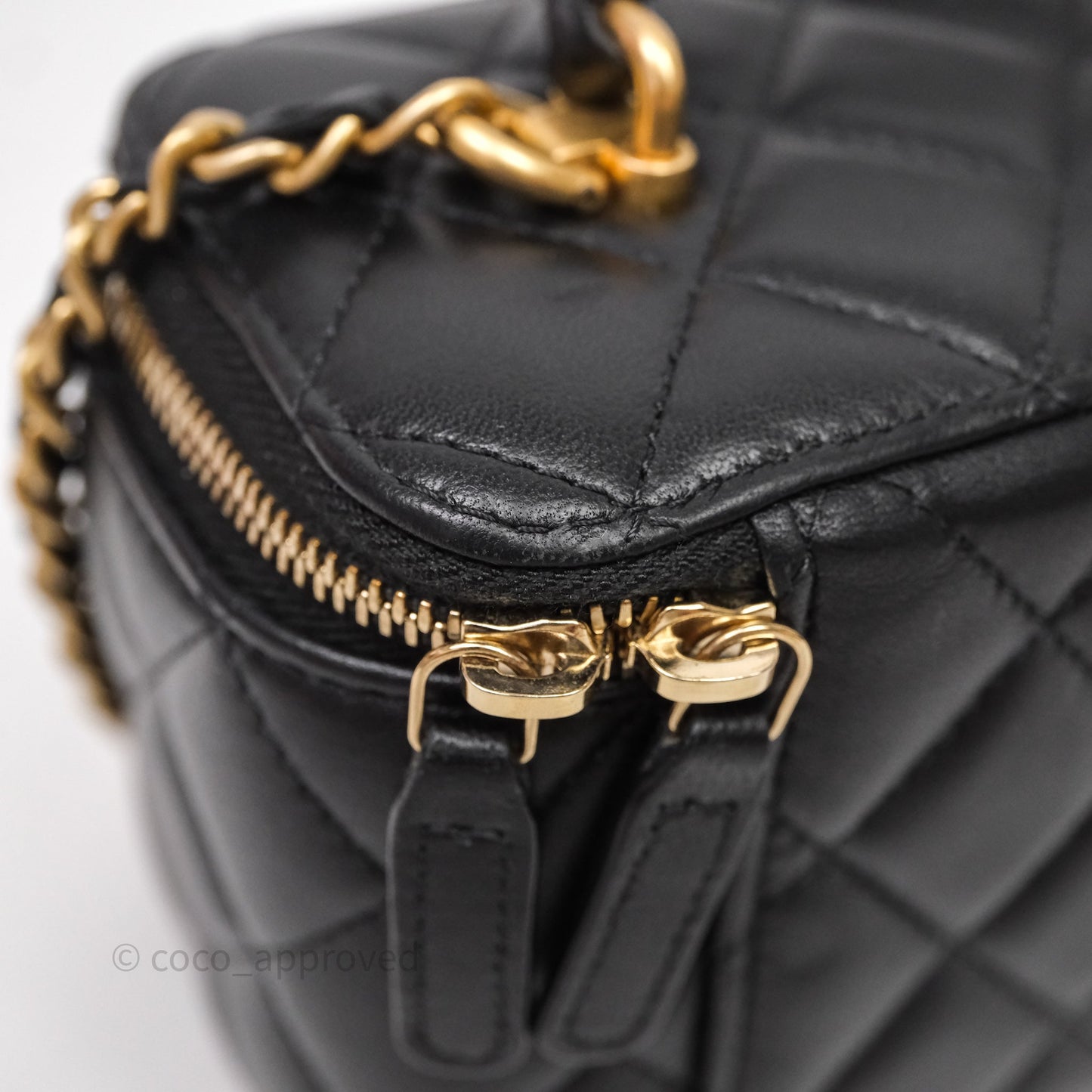 Chanel Vanity Rectangular Metal Top Handle Black Lambskin Aged Gold Hardware