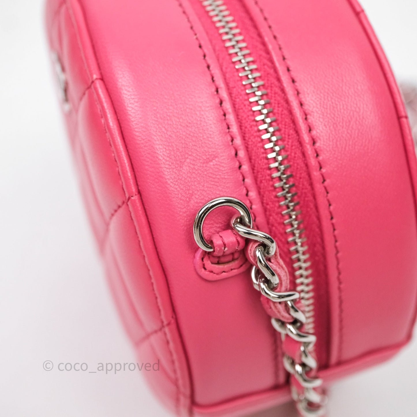 Chanel Quilted Round Clutch With Chain Dark Pink Lambskin Gold Hardware
