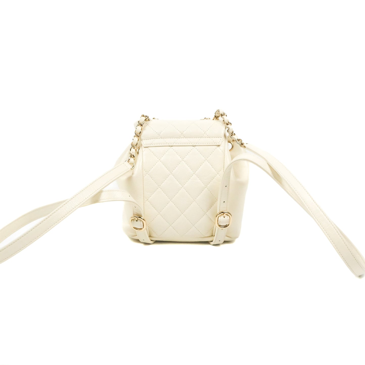 Chanel Quilted Small Duma Drawstring Backpack Ivory White Calfskin Gold Hardware