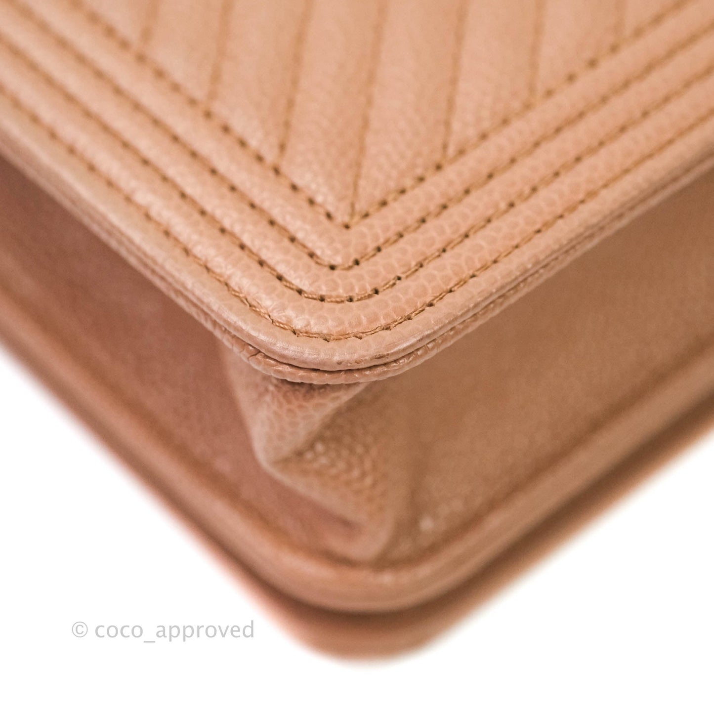 Chanel Chevron Boy Wallet on Chain WOC Dark Beige Caviar Antique Gold Hardware