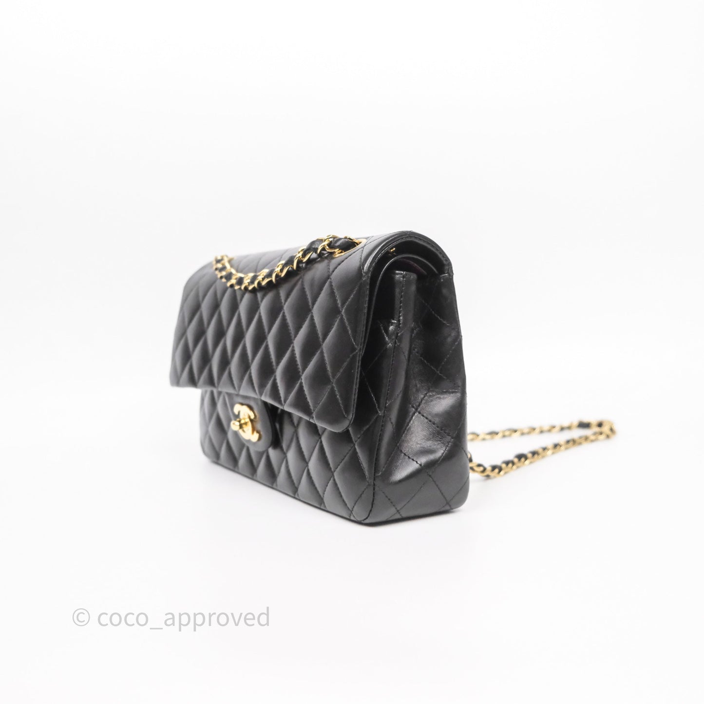 Chanel Classic M/L Medium Flap Quilted Black Lambskin Gold Hardware