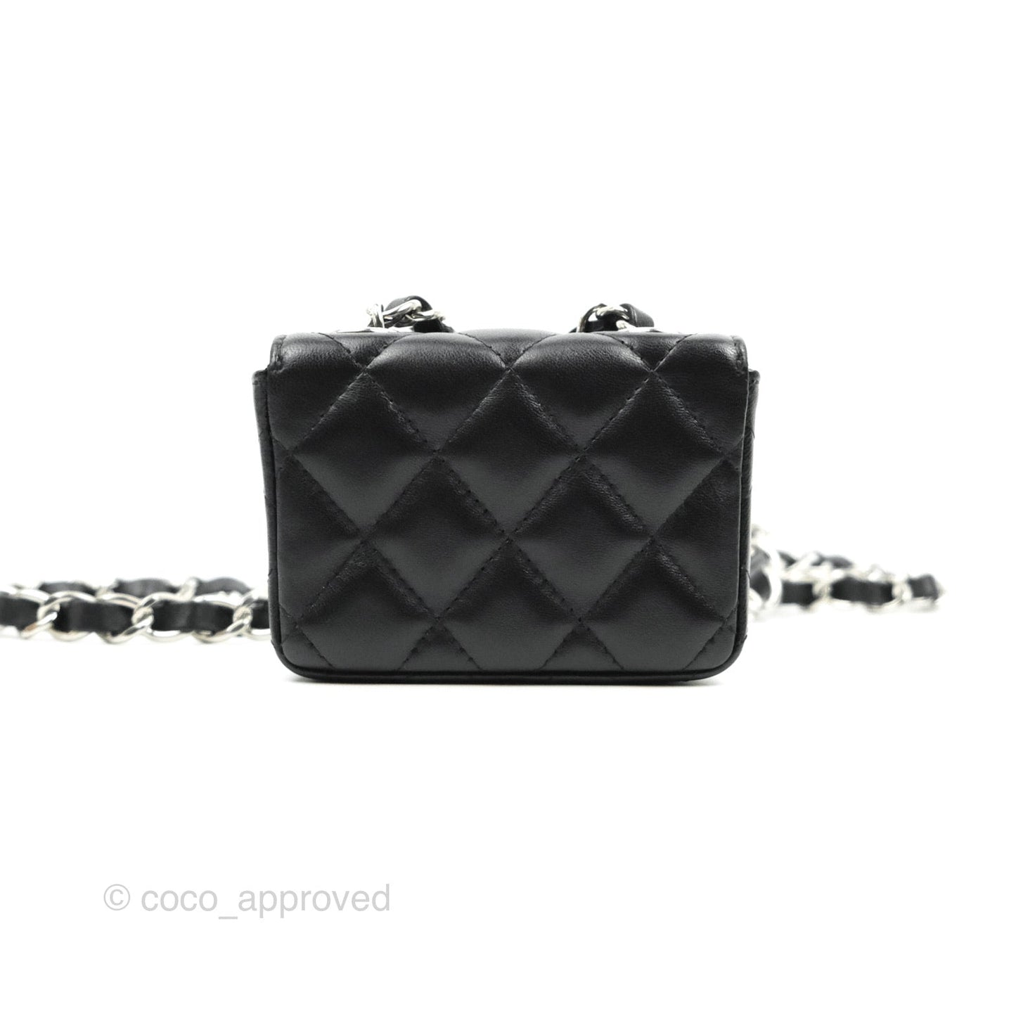 Chanel Mini Card Holder Chain Belt Bag Black Lambskin Silver Hardware 21B