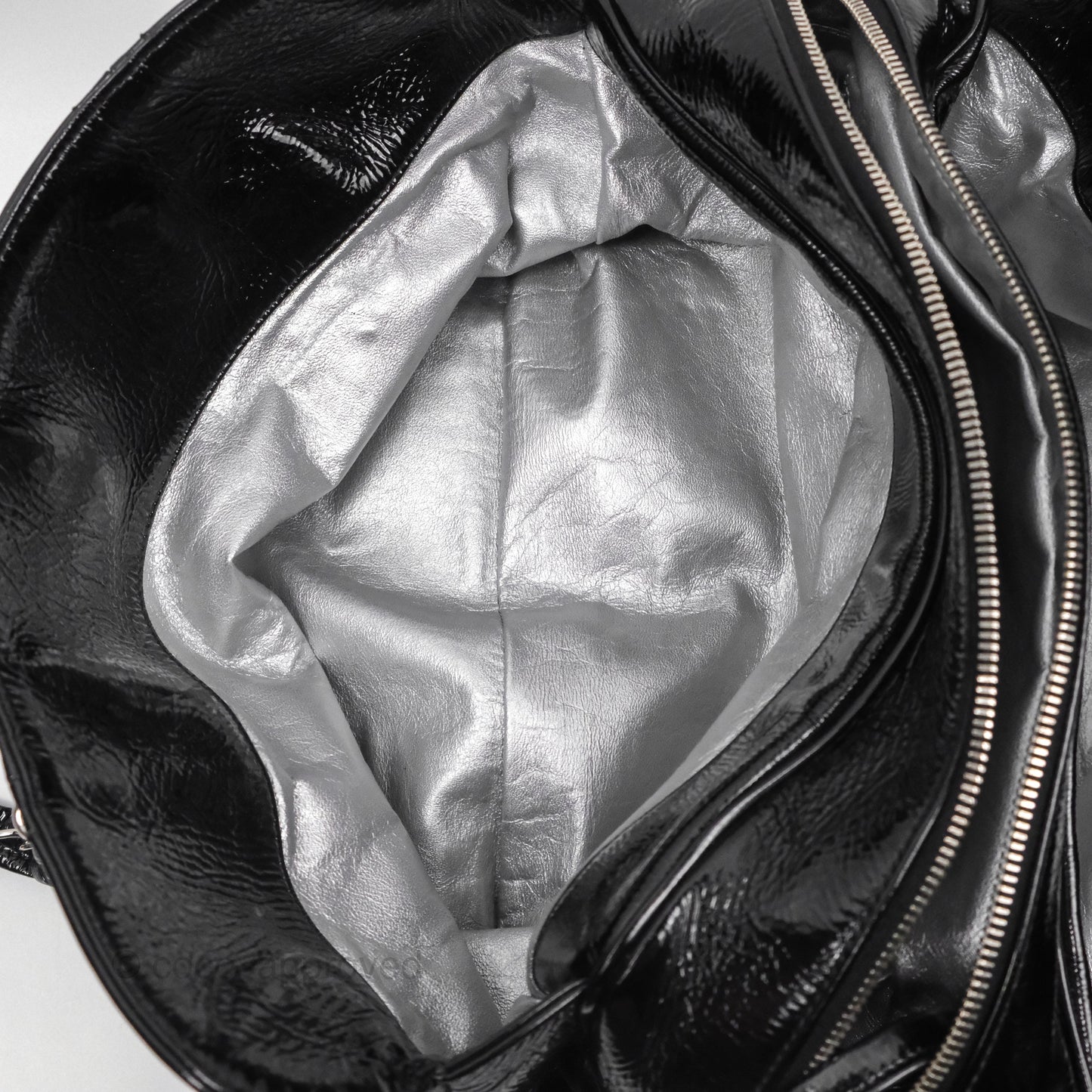 Chanel Bowling Tote Bag Black Glazed Calfskin Silver Hardware