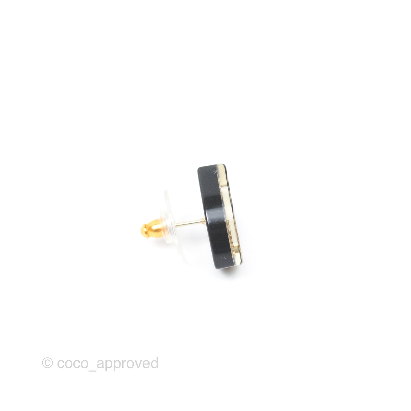Chanel CC Resin Shield Earrings Navy Gold Tone 15B