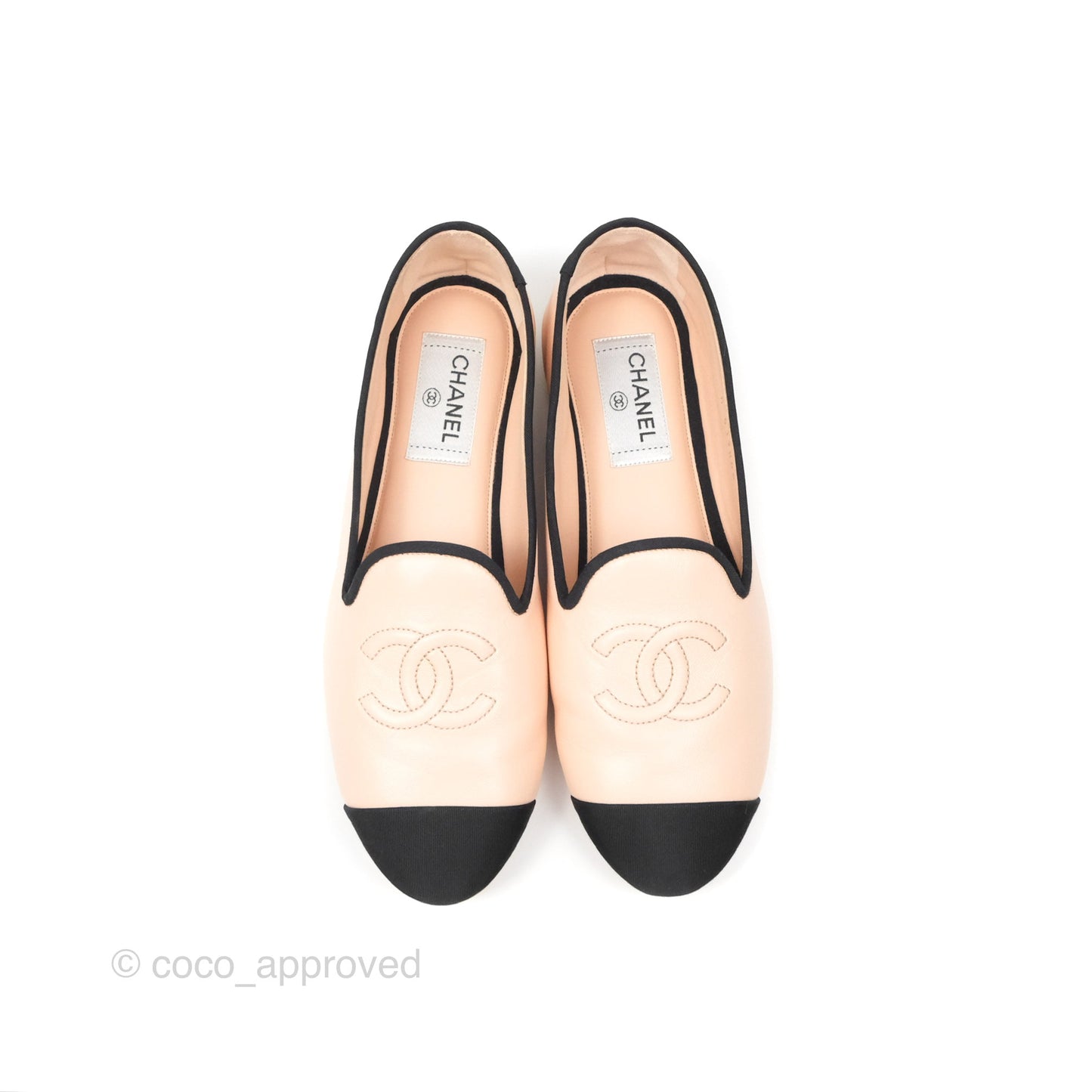 Chanel CC Cap Toe Loafers Black Beige Size 39