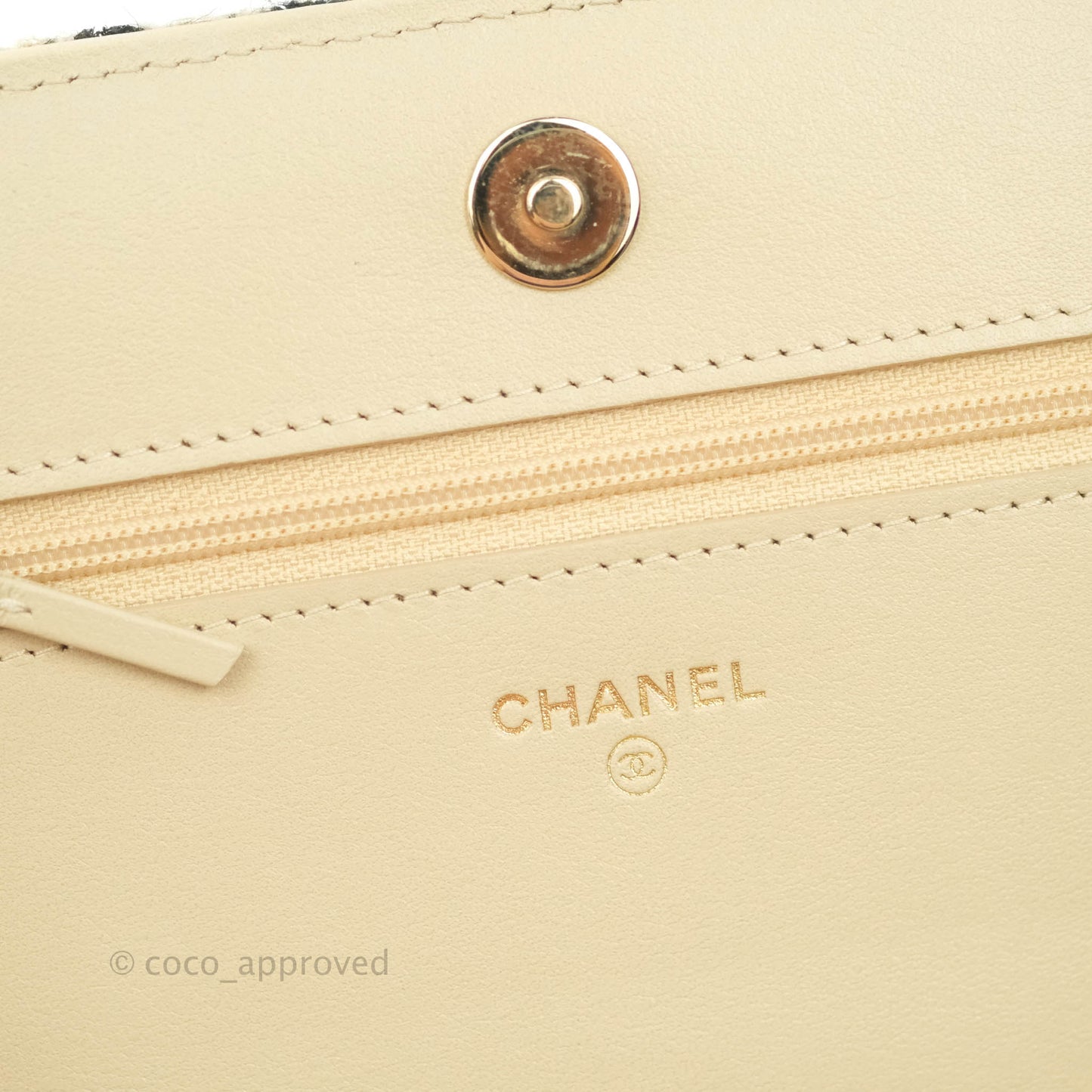 Chanel Wallet On Chain WOC Houndstooth Beige Black Tweed Gold Hardware