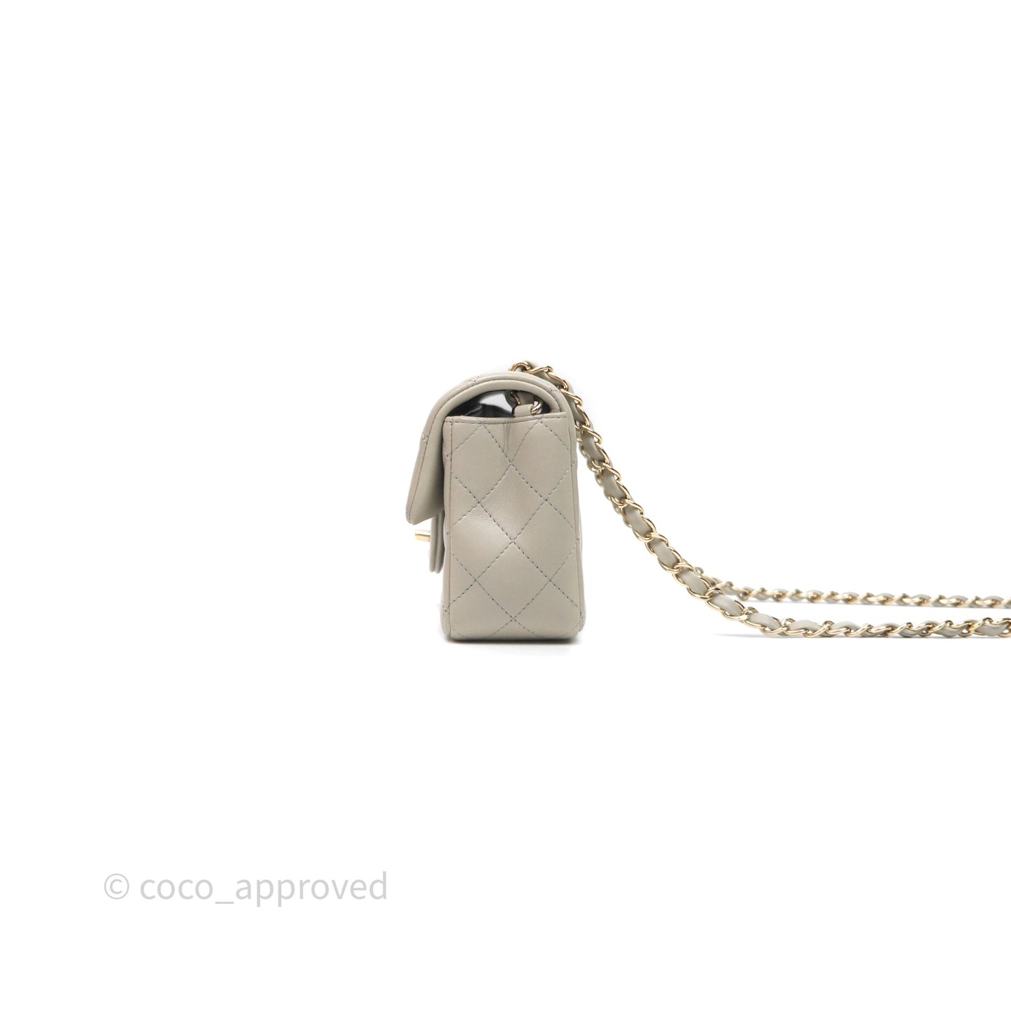 Chanel Mini Rectangular Flap Quilted Light Grey Lambskin Gold Hardware 22C