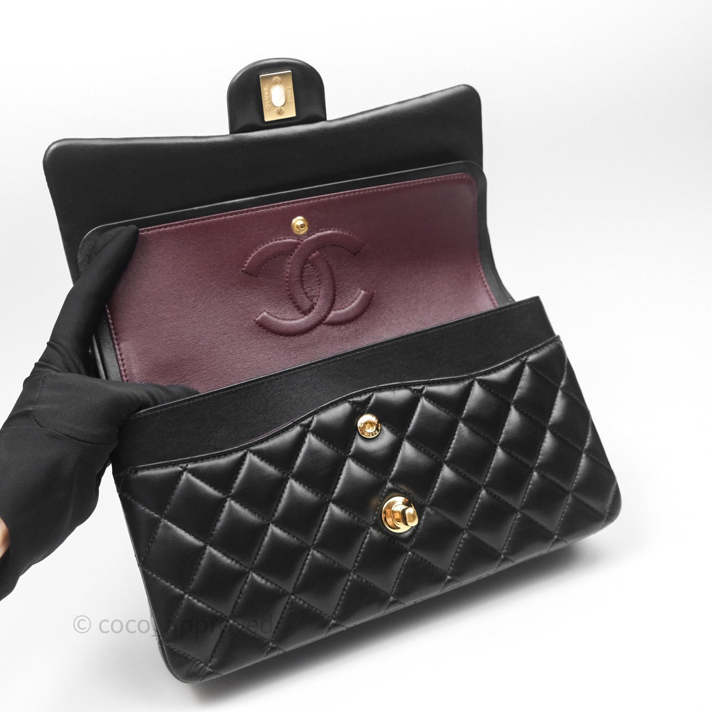 Chanel Classic M/L Medium Flap Quilted Black Lambskin Gold Hardware