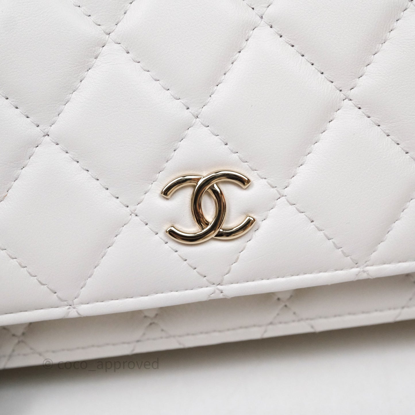 Chanel Mini Wallet On Large Pearl Chain WOC Quilted White Lambskin Gold Hardware