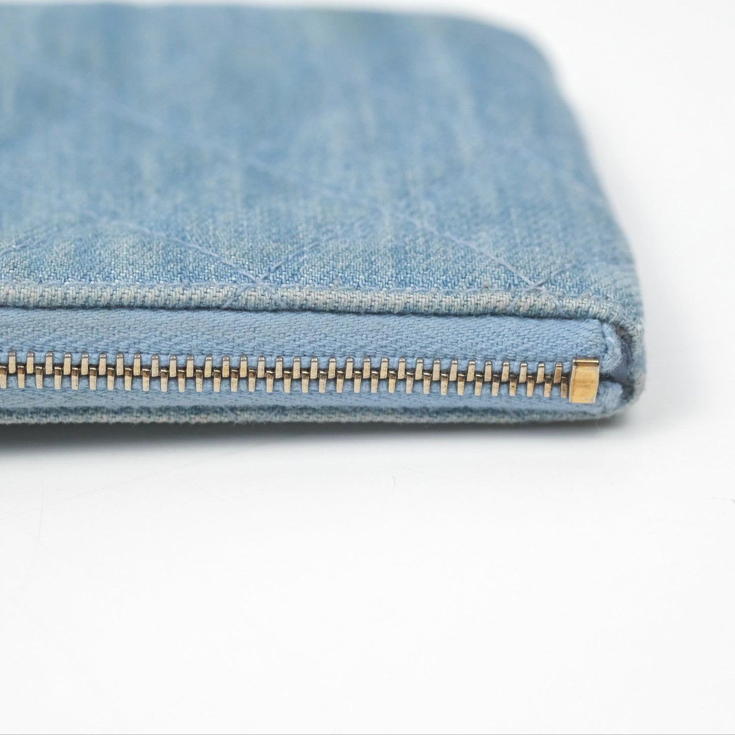 Chanel Mini Reissue O Case Quilted Light Blue Denim Aged Gold Hardware