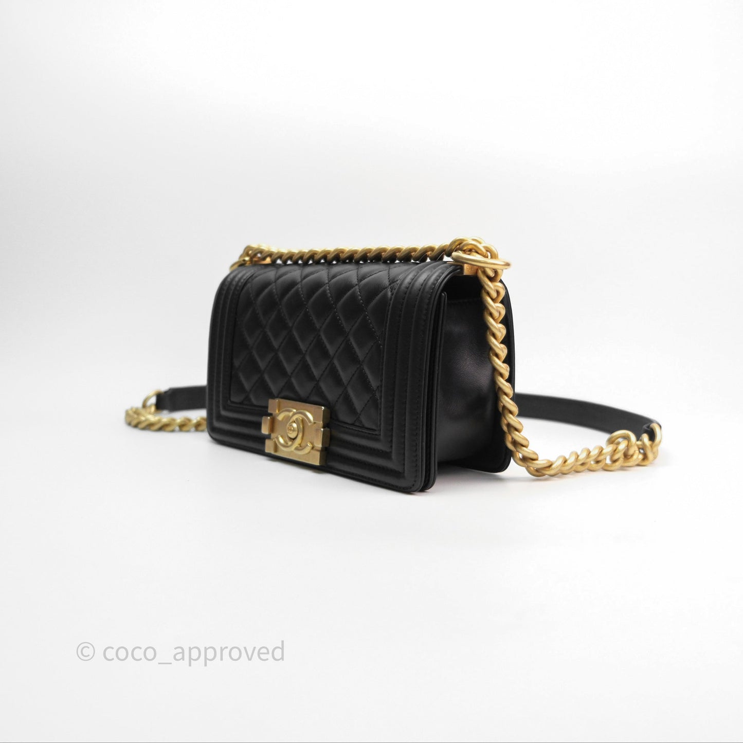 Chanel Small Boy Black Lambskin Aged Gold Hardware