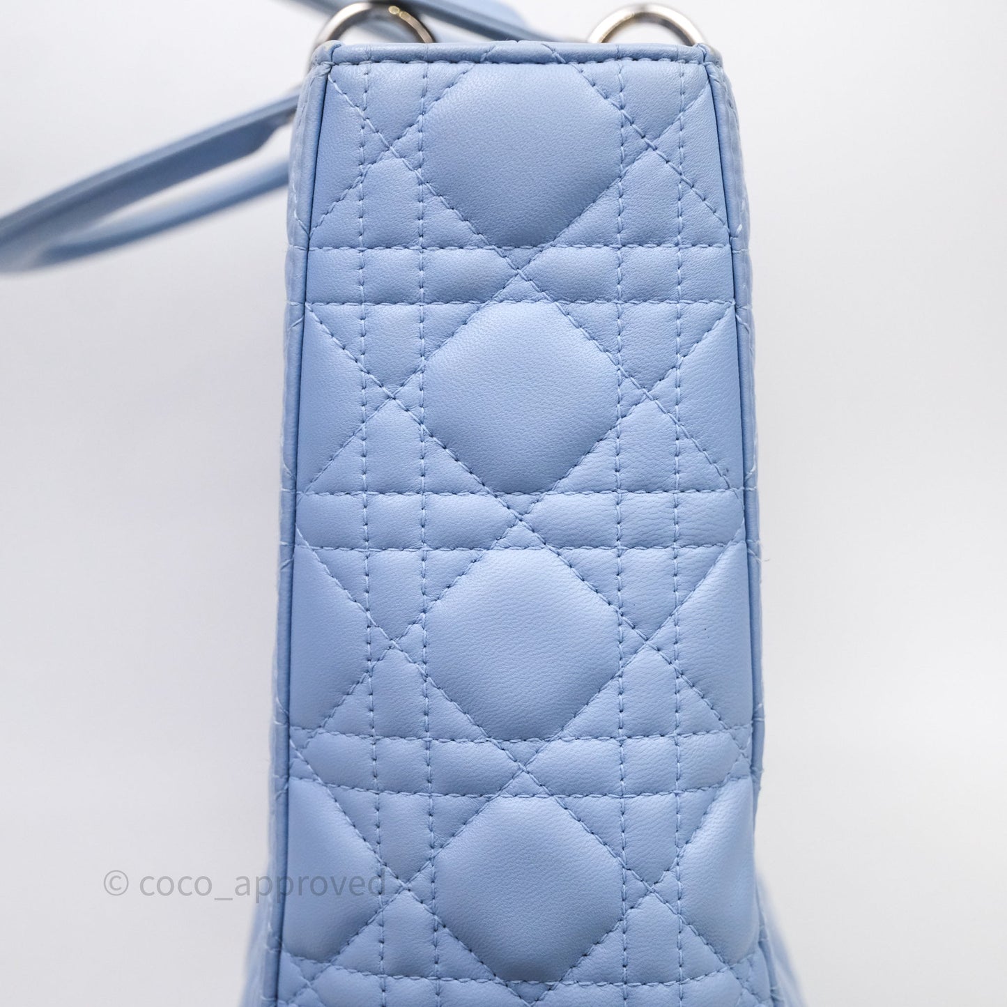 Christian Dior Large Lady Dior Cannage Blue Lambskin Silver Hardware