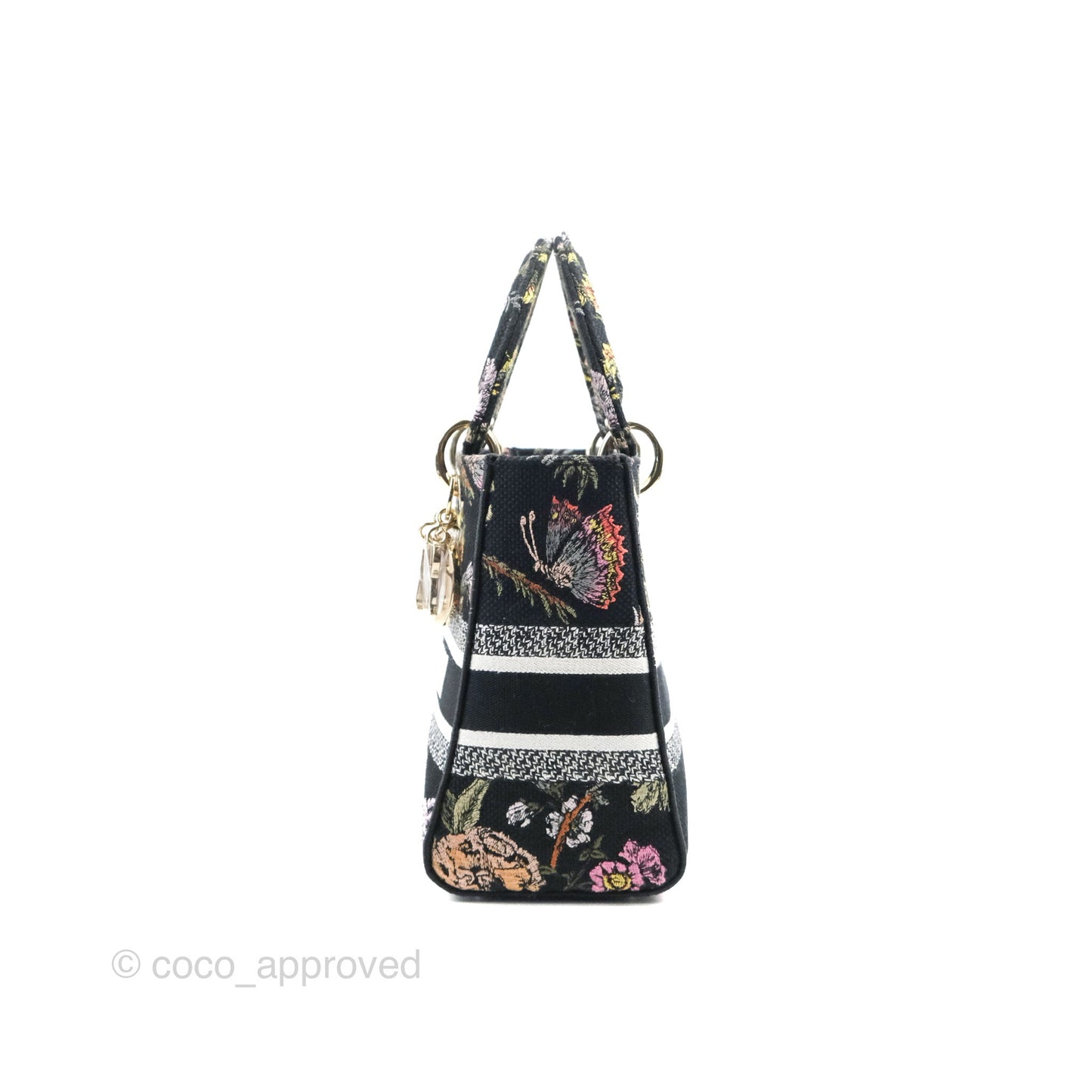Christian Dior Medium Lady D-Lite Bag Black Dior Jardin Botanique Embroidery
