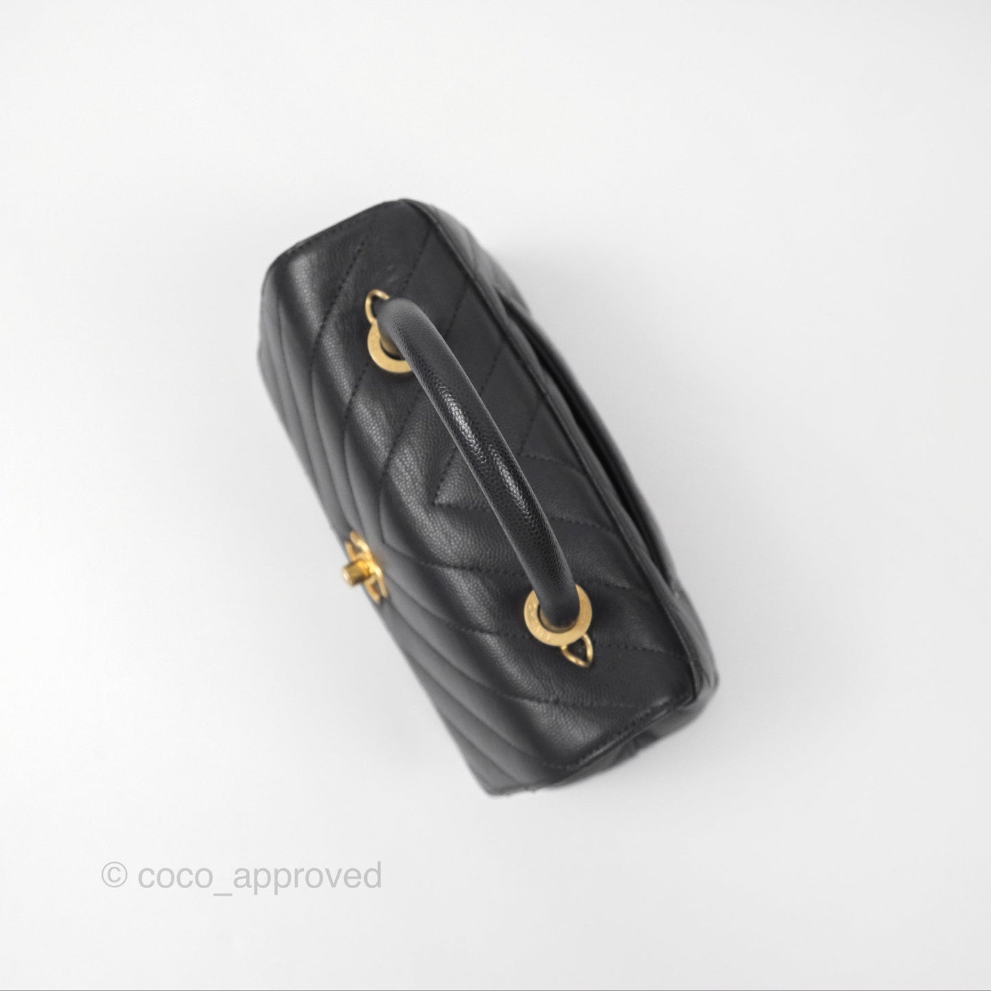 Chanel Small Coco Handle Chevron Dark Grey Caviar Aged Gold Hardware