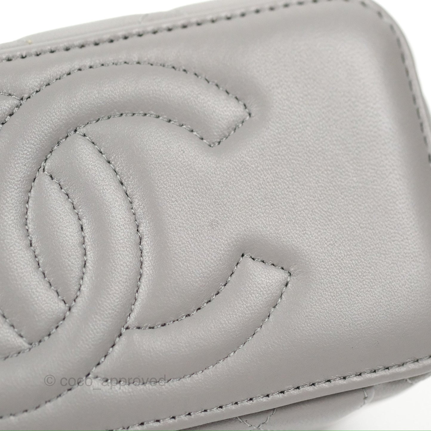 Chanel Vanity Rectangular Metal Top Handle Grey Lambskin Aged Gold Hardware