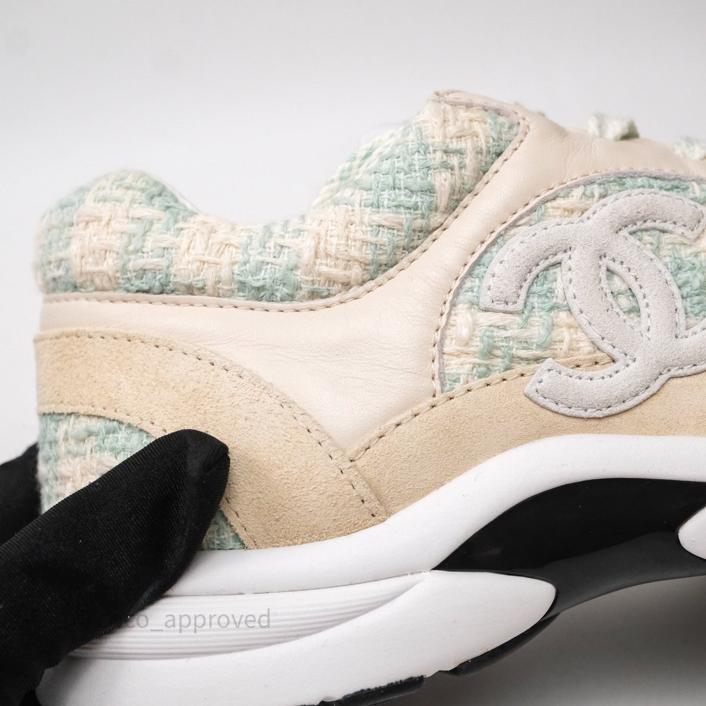 Chanel CC Sneakers Beige/ Blue Tweed Size 39