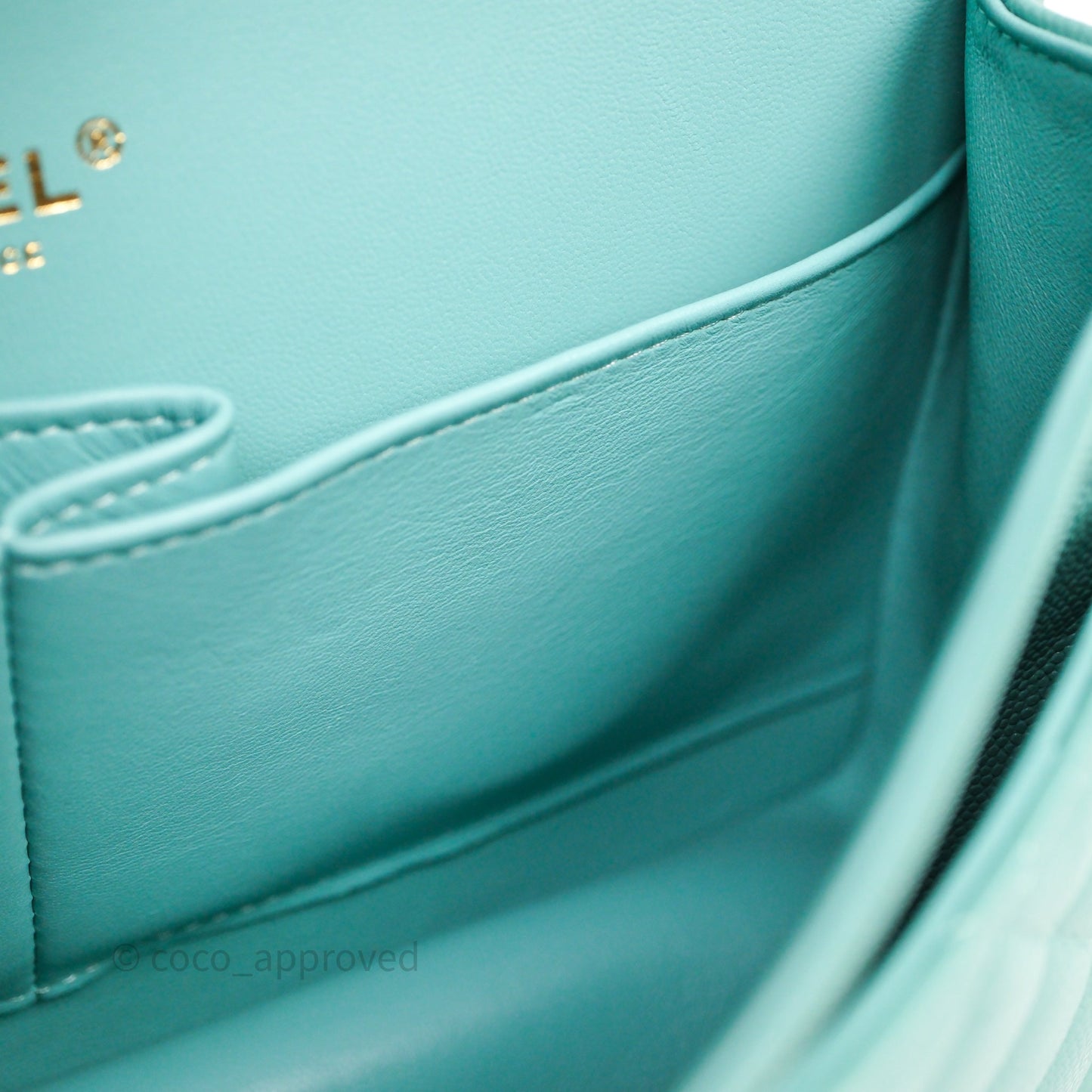 Chanel Classic M/L Medium Flap Quilted Tiffany Green Caviar Gold Hardware