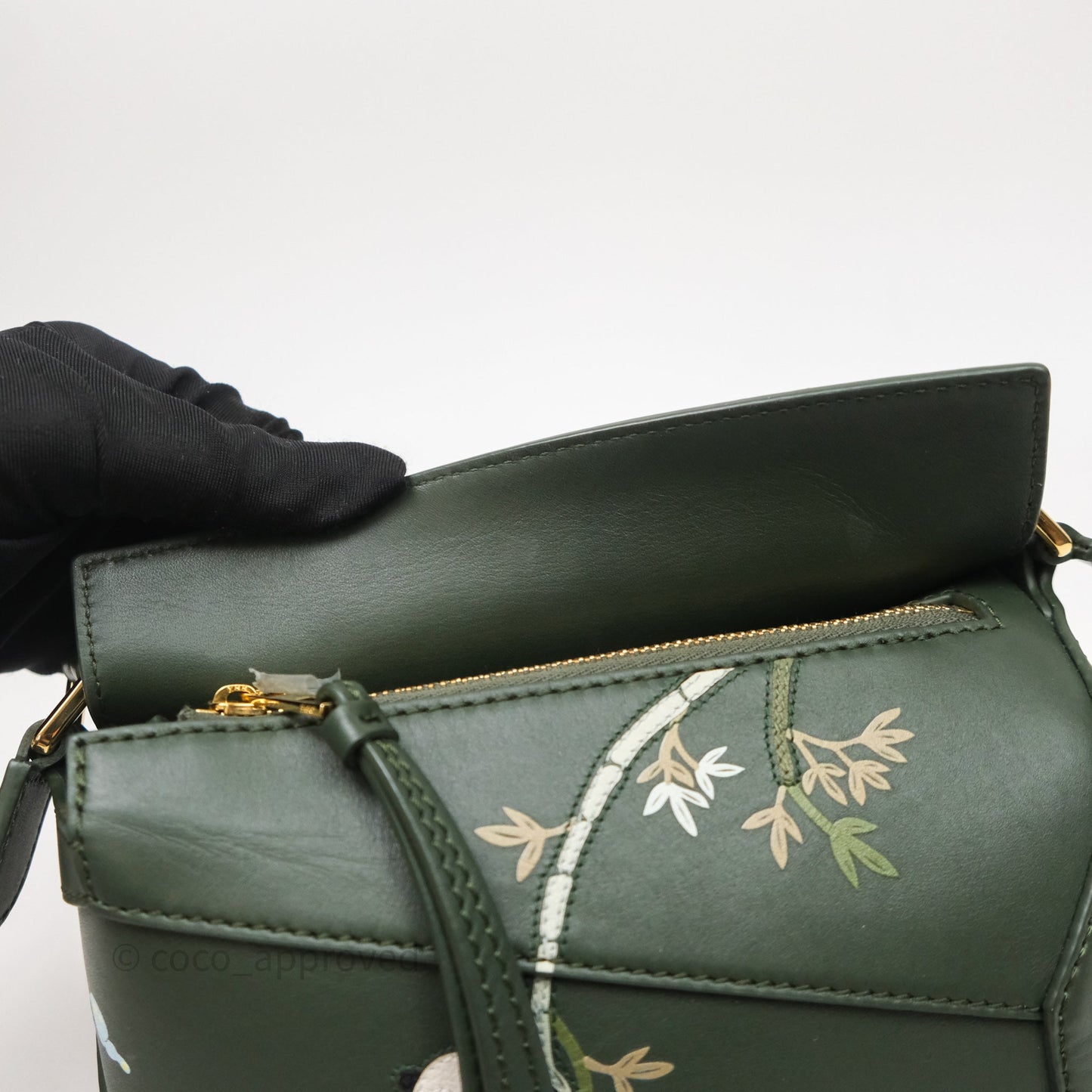 Loewe X SUNA FUJITA Mini Pandas Puzzle Bag Dark Green Calfskin Gold Hardware