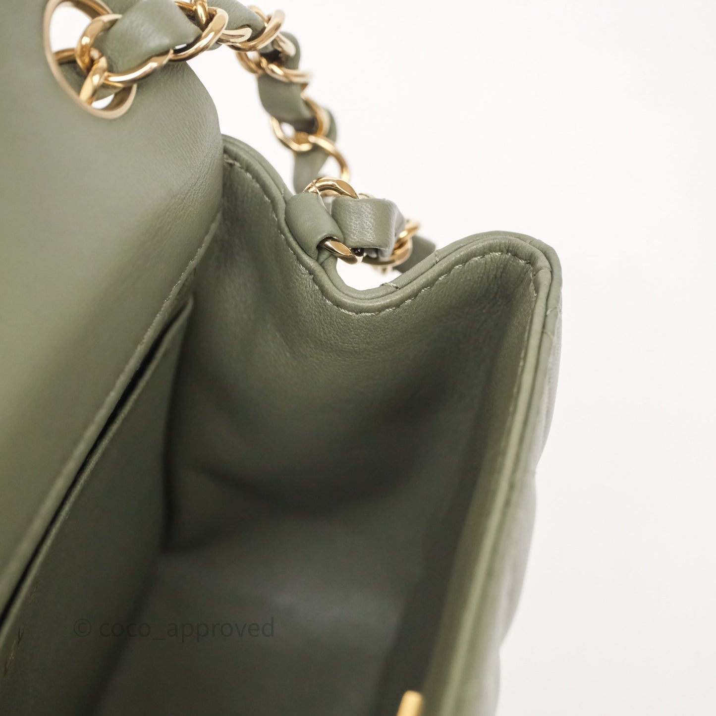 Chanel Quilted Mini Square Olive Green Lambskin Gold Hardware