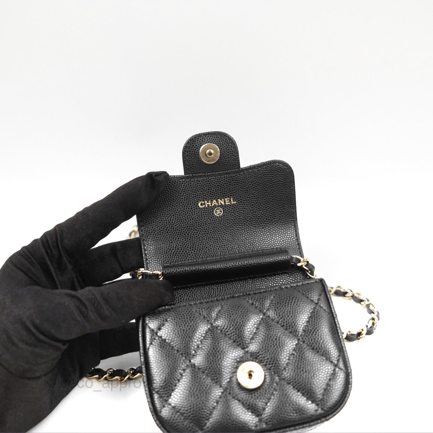 Chanel Mini Clutch With Chain Black Caviar Gold Hardware