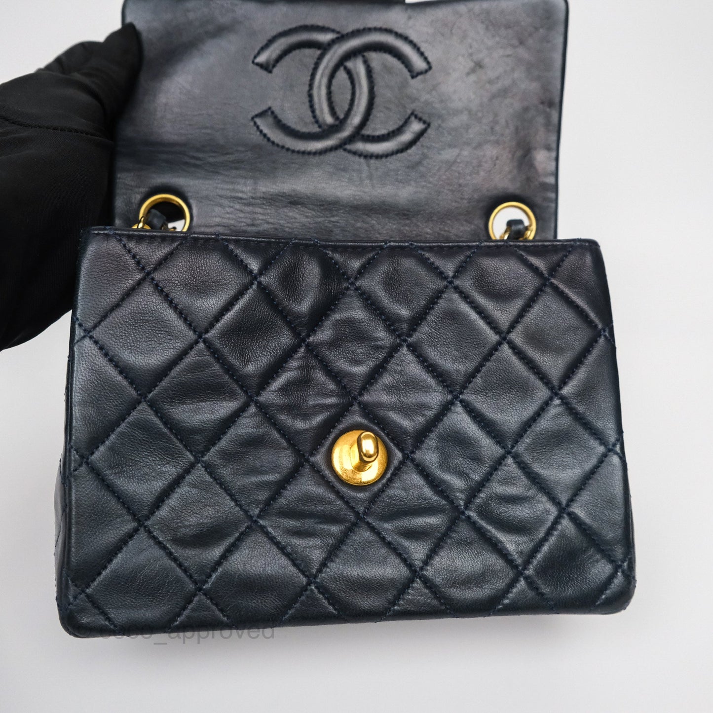 Chanel Vintage Mini Square Navy Lambskin 24K Gold Hardware