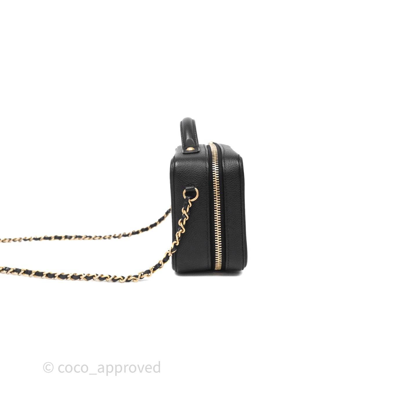 Chanel Quilted Small CC Filigree Vanity Case Black Caviar Aged Gold Hardware