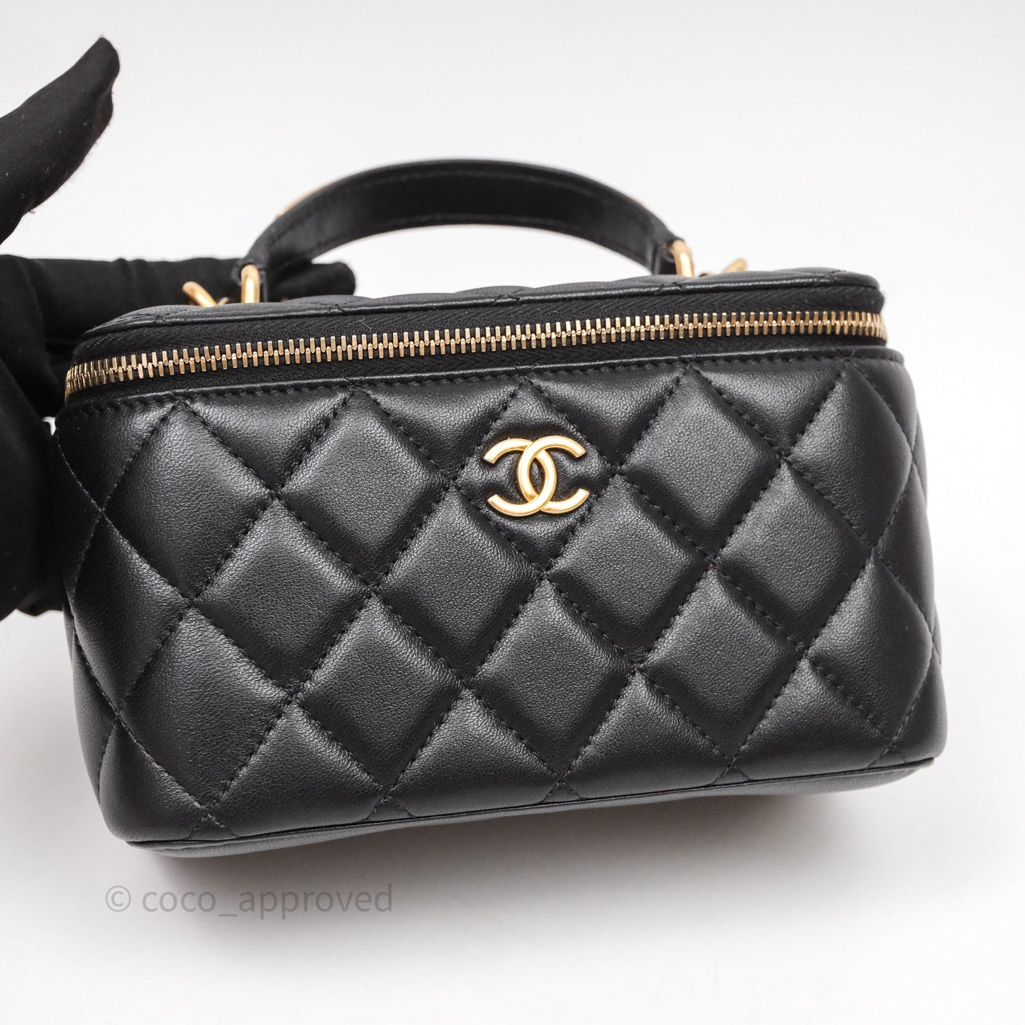 Chanel Vanity Rectangular Metal Top Handle Black Lambskin Aged Gold Hardware