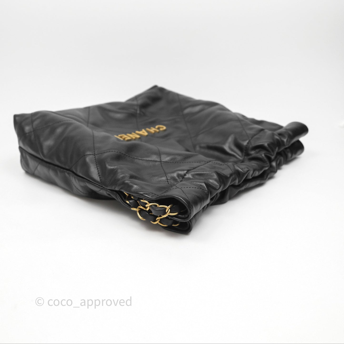 Chanel 22 Bag Small Black Shiny Calfskin Aged Gold Hardware