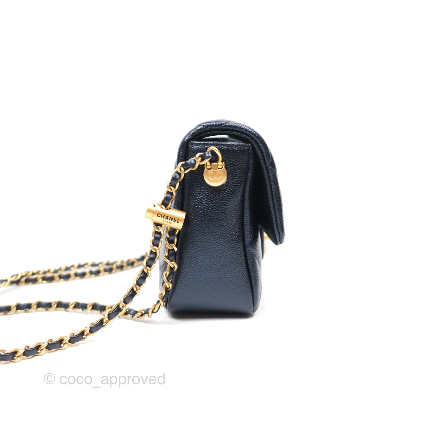 Chanel Quilted My Perfect Mini Iridescent Navy Caviar Aged Gold Hardware 21K