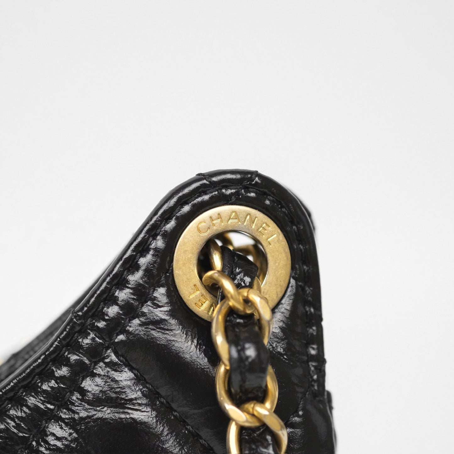 Chanel Small Hobo Black Shiny Crumpled Calfskin Aged Gold Hardware 23C